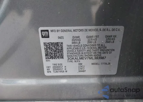 2021 GMC Terrain Fwd Sle z USA, uszkodzony, nr VIN 3GKALMEV7ML383987